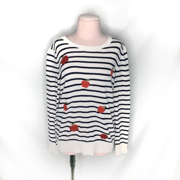 LOFT striped apple embroidered sweater Wool blend - Picture 2 of 12